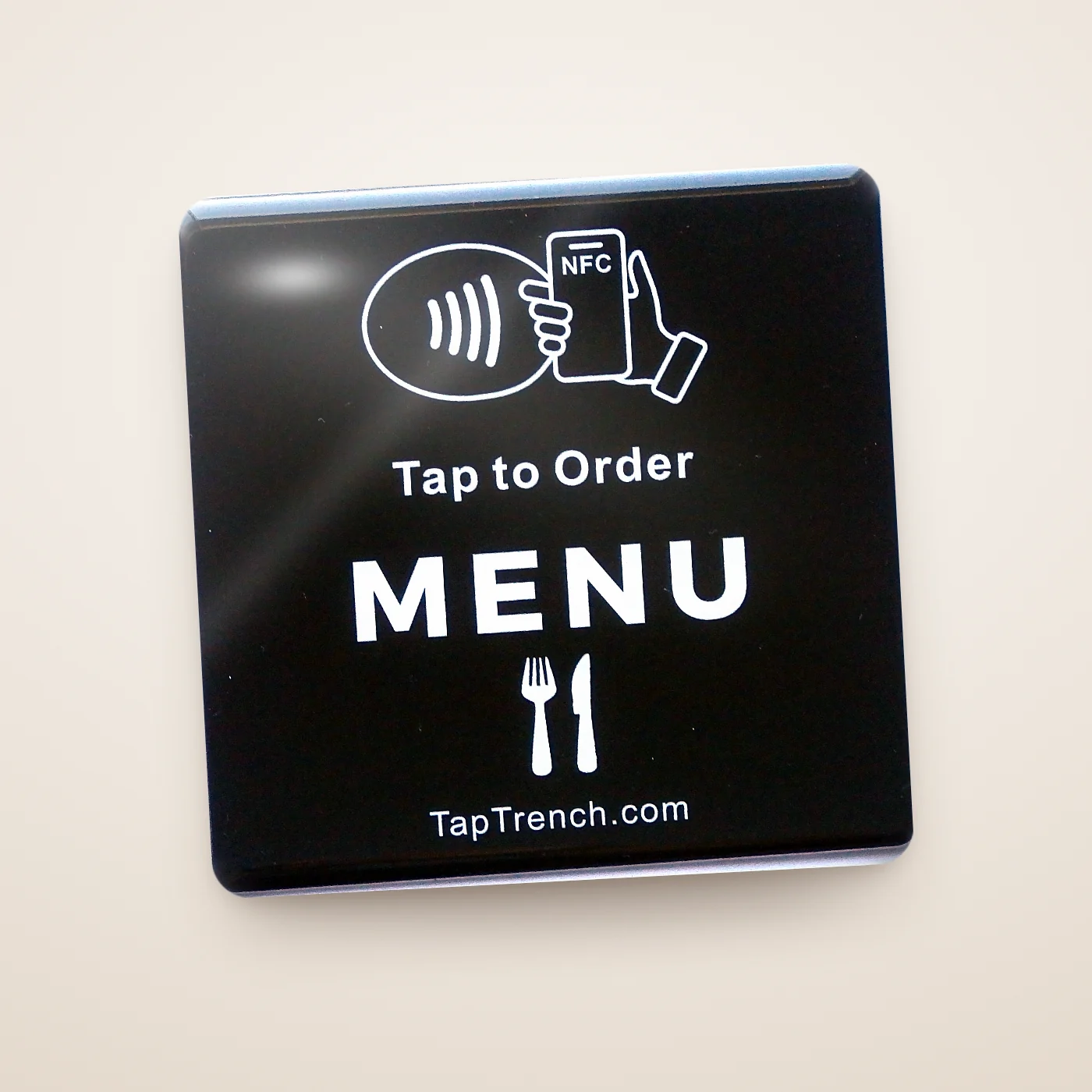 Square Tap-to-Order Menu Plate on a studio background