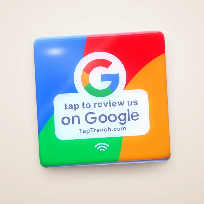 Google Review Tap Plate on a studio background