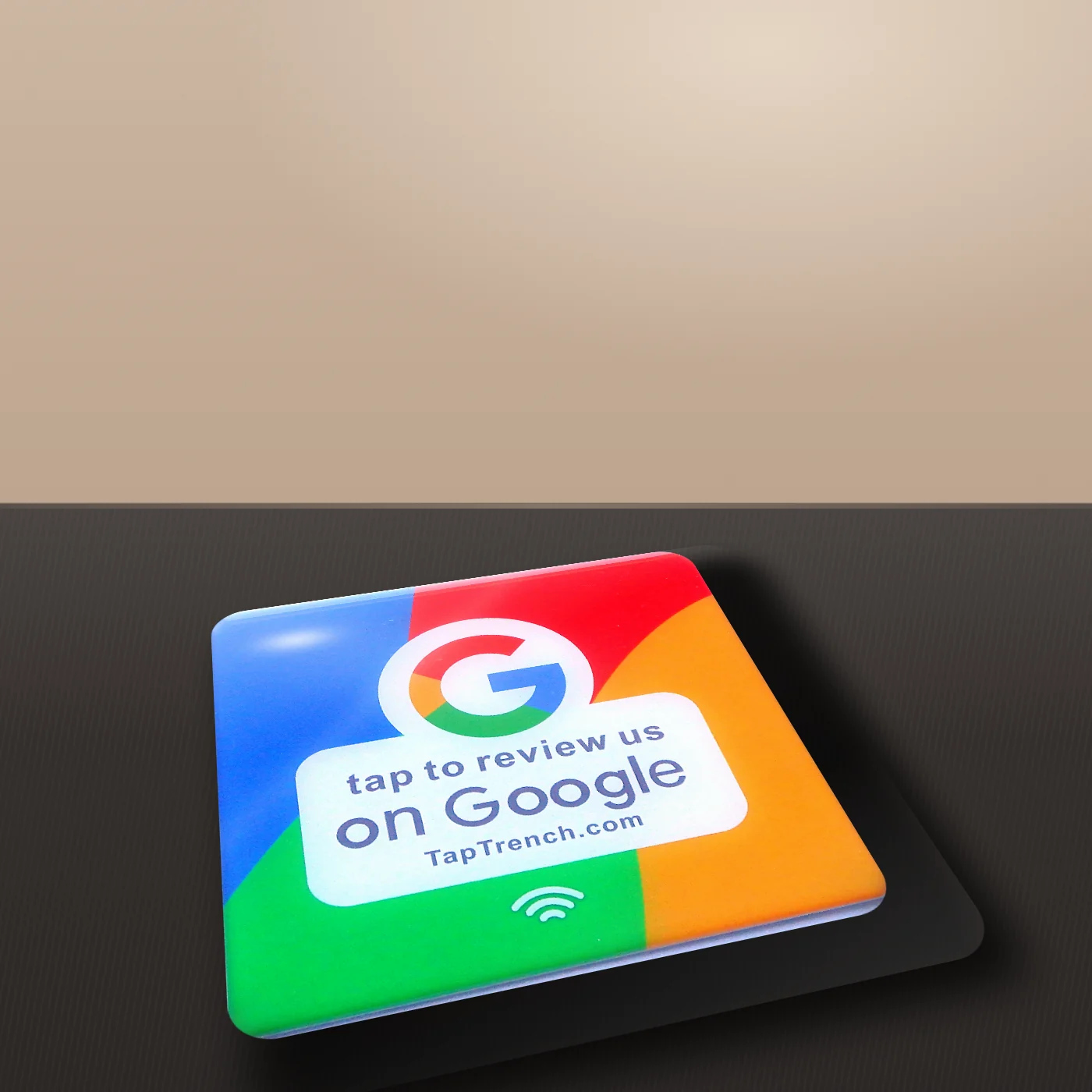 Google Review Tap Plate on a shop counter